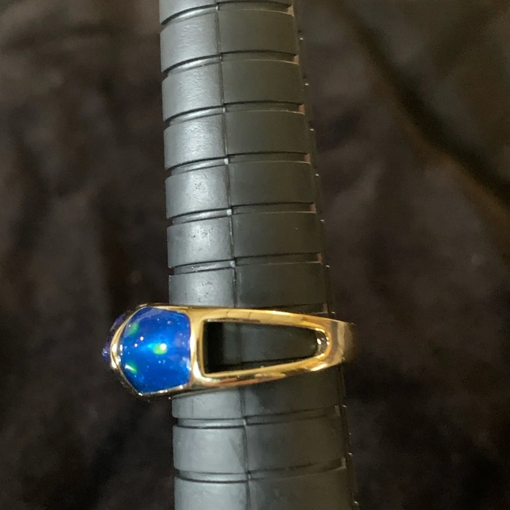 Blue Teardrop Stone Ring with Opal Inlay - Picture 4 of 7